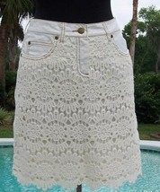 Cache Ivory Crochet Percale Peek A Boo Stretch Skirt Size 10/12 L $128 NWT - £40.92 GBP