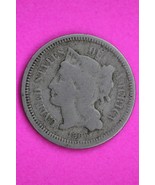1866 Three 3 Cent Nickel Guaranteed Authentic &amp; Genuine Fast Free Shippi... - $19.99