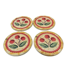 Vintage ME Mary Englelbreit Cherries Thirsty Stone Coasters 4.25&quot; Round ... - £11.53 GBP
