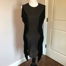 Pre-owned ACNE STUDIOS Black Cotton Jersey Shift Dress Black Fringe SZ XS - $78.21