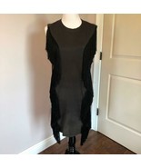 Pre-owned ACNE STUDIOS Black Cotton Jersey Shift Dress Black Fringe SZ XS - £61.60 GBP