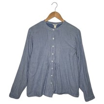 LL Bean Top Womens Large Blue White Striped Cotton Button Up Pintuck Cot... - $19.79