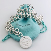 18&quot; Return To Tiffany &amp; Co Circle Round Tag Necklace in Sterling Silver - £420.33 GBP