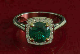 2.20Ct Lab Creates Green Emerald Halo Engagement Ring Solid 14K White Gold Pl... - £47.30 GBP