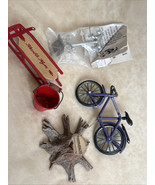 Vtg Lot Of Doll House Miniature / Mini Sled, Bike Tree Stump Weathervane... - $19.47 CAD