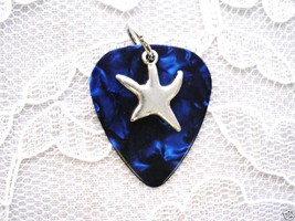 DARK BLUE GUITAR PICK CRAZY STAR CHARM PENDANT NECKLACE - $4.99