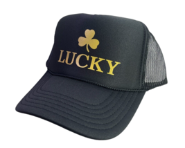 New Boston Clover Lucky Black Hat 5 Panel High Crown Trucker Snapback Vintage - £16.10 GBP