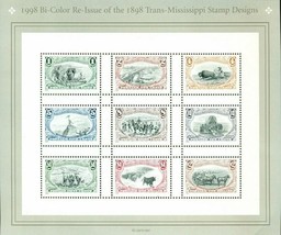 Bi-Color Re-Issue of 1898 Trans Mississippi Sheet of Nine Stamps Scott 3209 - £7.03 GBP