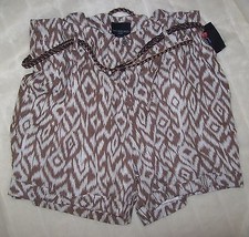 Cynthia Rowley Lined Brown White Shorts With Brown Braided Belt Sz 22 W Nwt - £31.46 GBP
