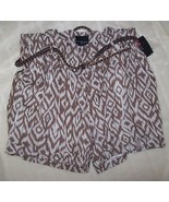 CYNTHIA ROWLEY LINED BROWN WHITE SHORTS with Brown Braided Belt SZ 22 W NWT - £31.50 GBP