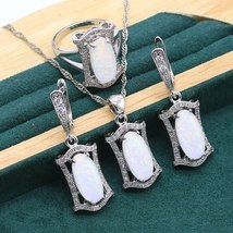 Noble White Opal 925 Sterling Silver Jewelry Set for Women Bracelet Earrings Nec - £37.30 GBP