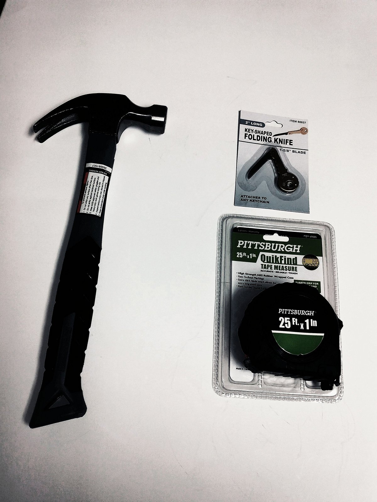 Hammer with Fiberglass Handle, Claw - 16 Oz - 25 &#39; Tape Measure - Key Sh... - $54.45