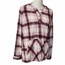 Robert Louis Shirt Plaid Flannel Sz 1X Pink Shirt Hooded Pouch Long Back... - £13.27 GBP
