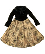 Party Holiday Dress BCX Girl size 14 Black Velvet Fur Collar Gold Sparkl... - £12.64 GBP