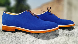  New Handmade Men&#39;s Oxford Whole Cut Formal Shoes, Men&#39;s Dress Royal Blue Suede  - £112.46 GBP