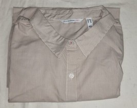 Womens Isaac Mizrah Live Long Sleeve Button Down Stripe Dress Shirt Brown White - £15.79 GBP