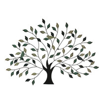 36 inch Tri Tone Leaves Birds In Branches Metal Tree Indoor Outdoor Wall Decor - £39.07 GBP