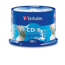 Verbatim CD-R 700MB 52X Silver Inkjet Printable - 50pk Spindle, 50-Disc ... - $25.64