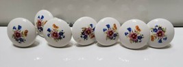 7 Vintage Porcelain Ceramic Drawer Knob Pulls Floral Flower with Screws - £16.21 GBP