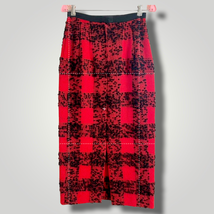 Vintage Handmade 1960s Wool Skirt Red Black Buffalo Check Textured Maxi Pencil - £37.49 GBP