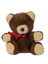 Russ Berrie Brown Olde Fashined Teddies Plush Red Bow Stuffed Animal 5.25&quot; - £15.83 GBP