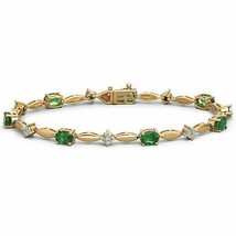 6x4mm Oval Simulated Emerald &amp; Diamond 14k Yellow Gold Over Tennis Bracelet 7&quot; - £121.87 GBP