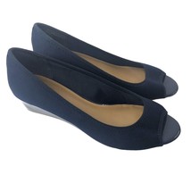 Bass May Womens Pumps Shoes Size 9M Navy Blue Fabric Upper Peep Toe - £18.11 GBP