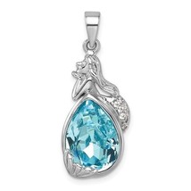 Sterling Silver Rhodium-Plated Polished Crystal Mermaid Pendant - $84.26