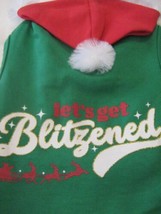NWT Small Dog Christmas Hooded Shirt &quot;Let&#39;s Get Blitzened&quot; Santa Sleigh Fur Trim - £5.15 GBP