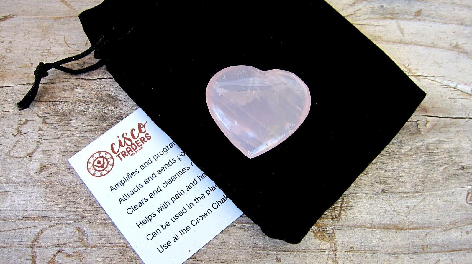 Rose Quartz Reiki Healing Crystal Heart 35mm with Pouch Info Card Love R... - $9.12