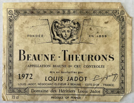 Beaune-Theurons Appellation Beaune Louis Jadot 1972 Vintage Wine Bottle ... - £7.87 GBP