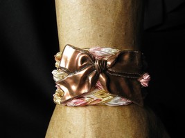 Antique Copper Finish Bow charm Friendship Bracelet on ribbon Sash - £11.09 GBP