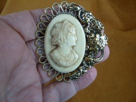 CM91-4) STYLIZED ROMAN woman w/ crown off white CAMEO floral Pin Pendant Jewelry - £18.72 GBP