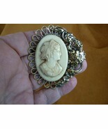 CM91-4) STYLIZED ROMAN woman w/ crown off white CAMEO floral Pin Pendant... - $24.21