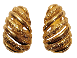 Givenchy Clip Earrings Gold Tone Shell Half Hoop 1980s Logo Paris New York - £78.17 GBP