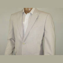 Men Seersucker Suit By Adolfo Stripe Casual Dressy Summer Suit 2 Button C624 Tan image 6