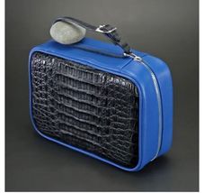 Brizard and Co Traveler -Black Caiman Alligator & Blue Leather Traveler NIB image 5