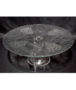 Vintage SMITH GLASS 12.25&quot; Clear Cake Stand VINTAGE GRAPE Pattern Pedest... - $64.63 CAD