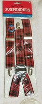 NWT Geek Chic Red and Black Plaid Suspenders, Button Heart with Mustache - £3.94 GBP
