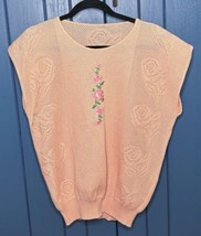 Vintage Peach Orange Floral Embroidery Lightweight Sweater Vest XXL 3X G... - £19.46 GBP