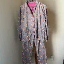 PJ Salvage Women’s Medium Flannel Pajama Set Foxes on Bikes Bicycle Novelty - £23.45 GBP