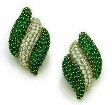 2Ct Round Emerald &amp; Simulated Diamond Cluster Stud Earring925 Silver Gold Plated - £87.02 GBP