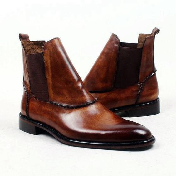 Handmade brown Ankle Boot For Men, Men's Dress Designer ankle Leather Boot