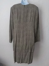 Vintage Michael Blair Dress 2in1 Look Women 16 Beige Black Rayon Long Sleeve  - £18.98 GBP