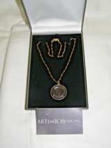 VINT. ARTEMIS DESIGNS ANCIENT GLASS INTAGLIO PENDANT NECKLACE+GOLD FILLE... - $58.41
