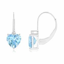 Natural Aquamarine Heart Earrings with Diamond in 14K Gold (Grade-AAAA , 6MM) - £792.35 GBP