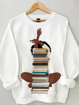 Women&#39;s Reading Lover Graphic Print Cotton Long Sleeve T-Shirt Thin Sweatshirt - $27.00