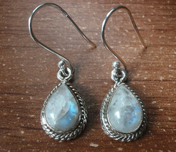 Moonstone 925 Sterling Silver Dangle Earrings w/ Double Rope Style Accents 918mq - £17.25 GBP