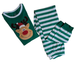 Cora Bee Girls Green Striped Reindeer Holiday Christmas PJs Pajamas Set Youth 16 - £11.86 GBP