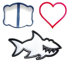 Love Bites Valentine Heart Shark Bite Set Of 3 Cookie Cutters USA PR1211 - £3.92 GBP